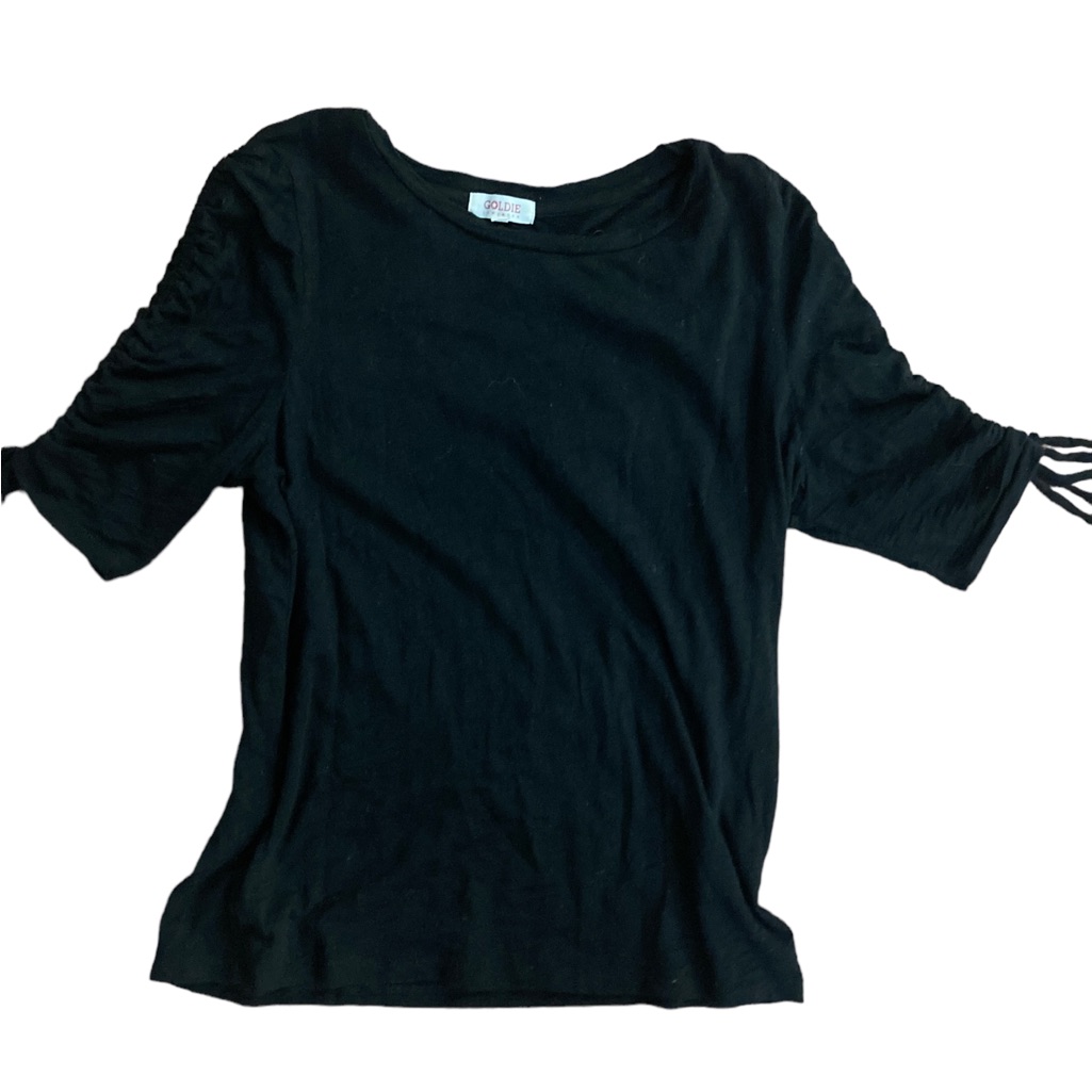 Goldie Black, Short Sleeve Shirt-Tie Sleeve Detail- 100% Pima Cotton-Sz Small